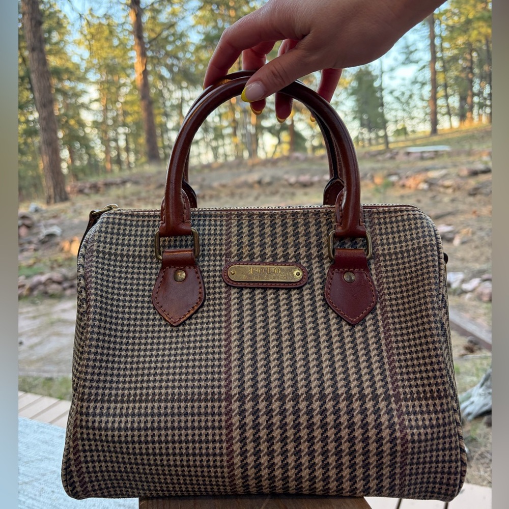 VINTAGE Polo Ralph Lauren Mini Boston Bag in Houndstooth print.
